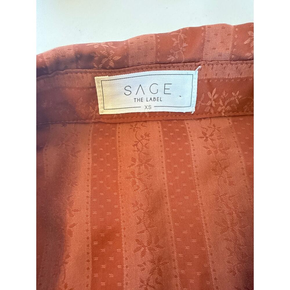 70s Retro Style Blouse Rust Orange Cloth Tonal Buttons Pointed Collar Size XS - Picture 7 of 9